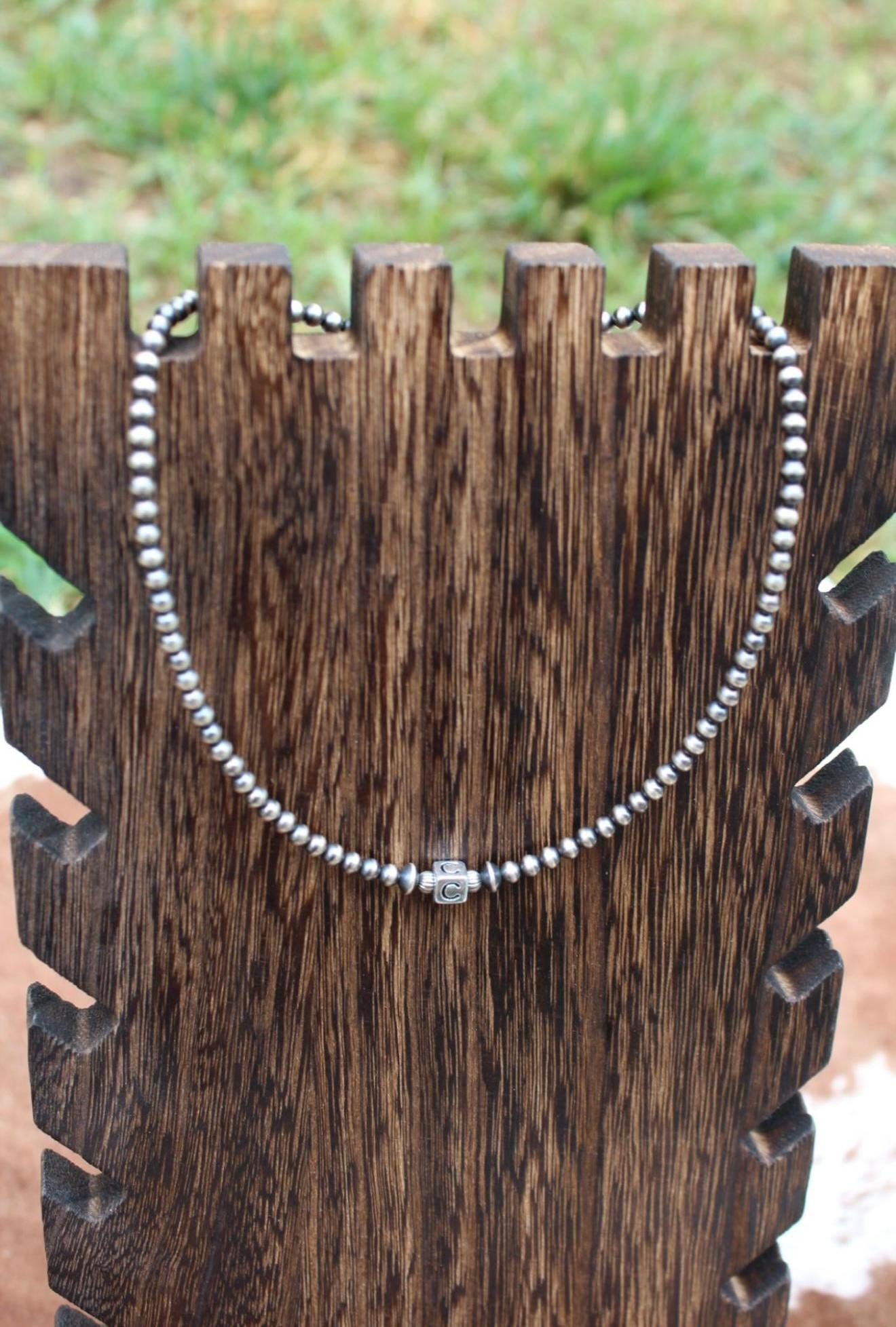 Navajo Inspired Pearl Inital Necklace