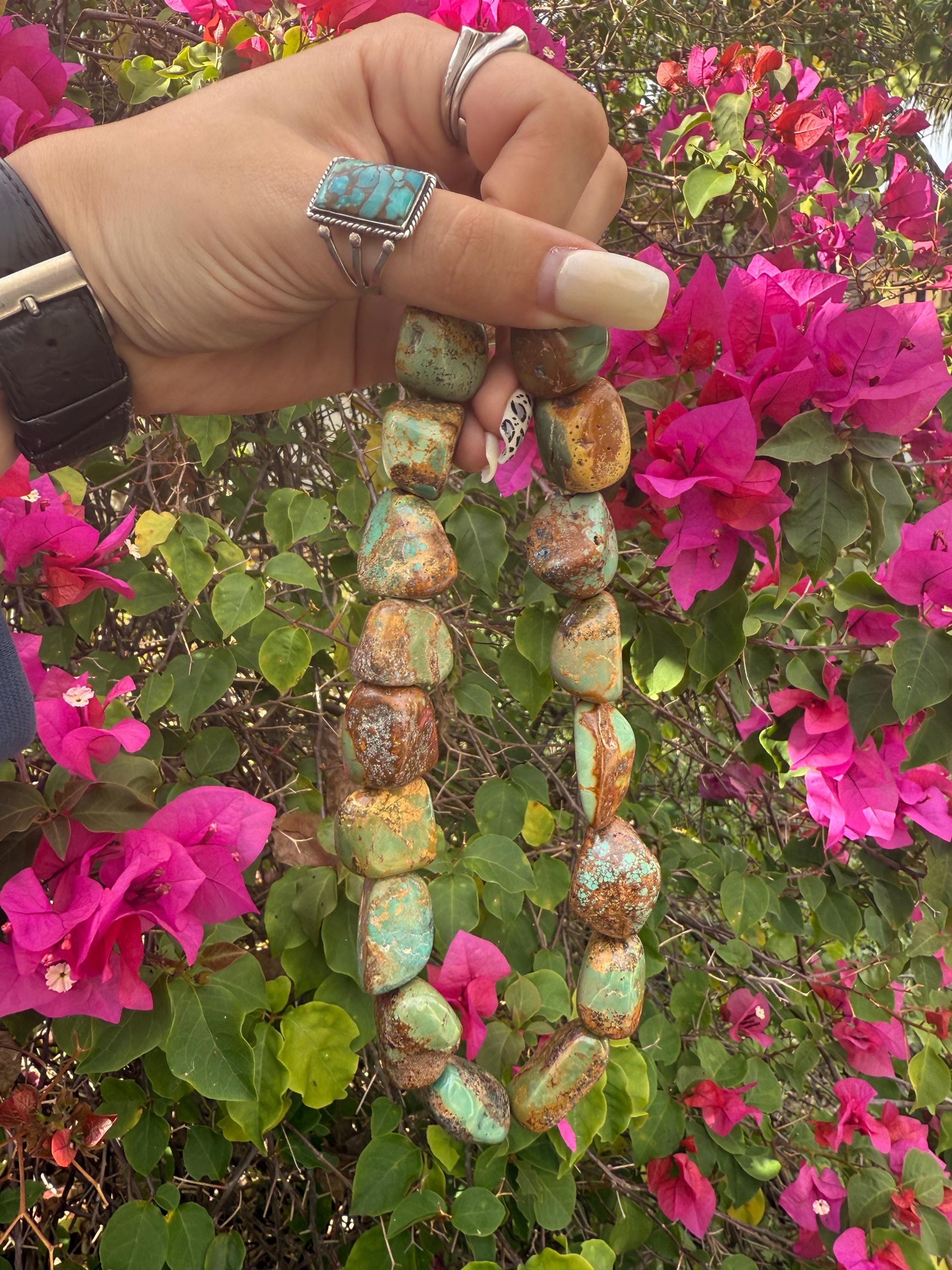 Genuine Turquoise Nugget Graduated Necklace