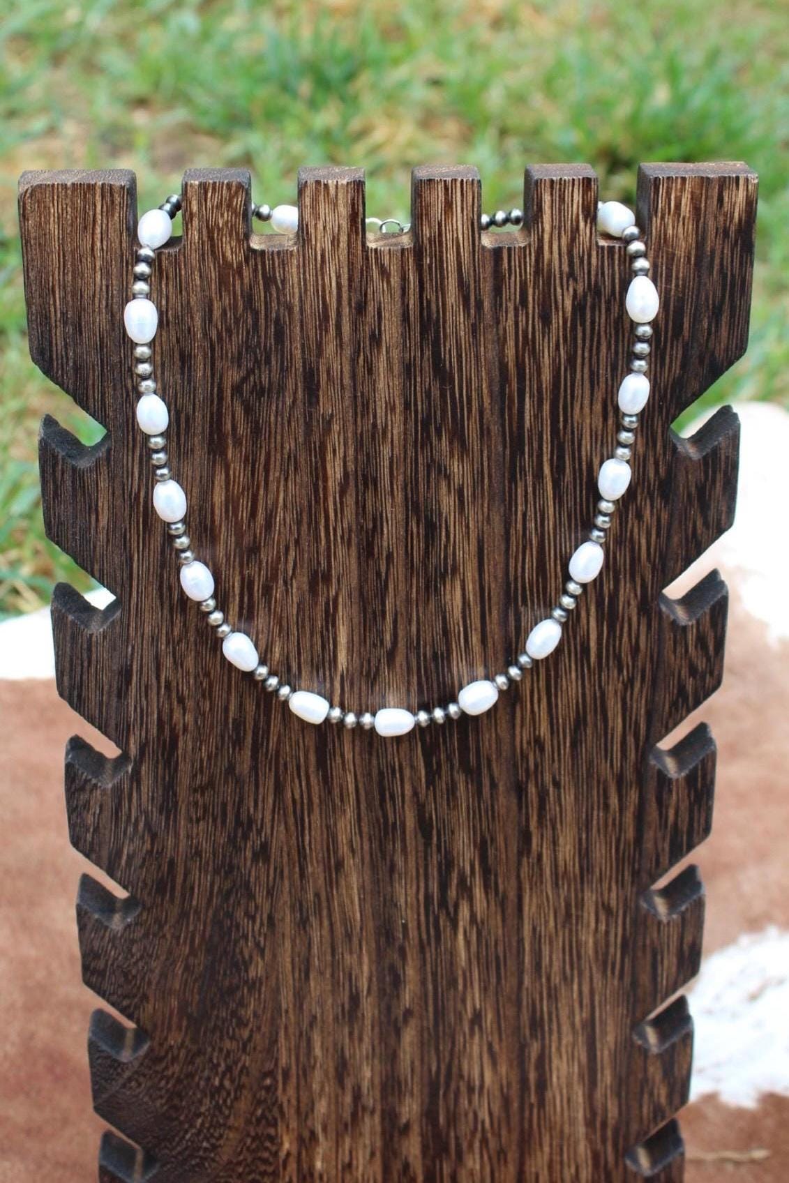 Navajo Inspired Pearl and White Pearl Necklace