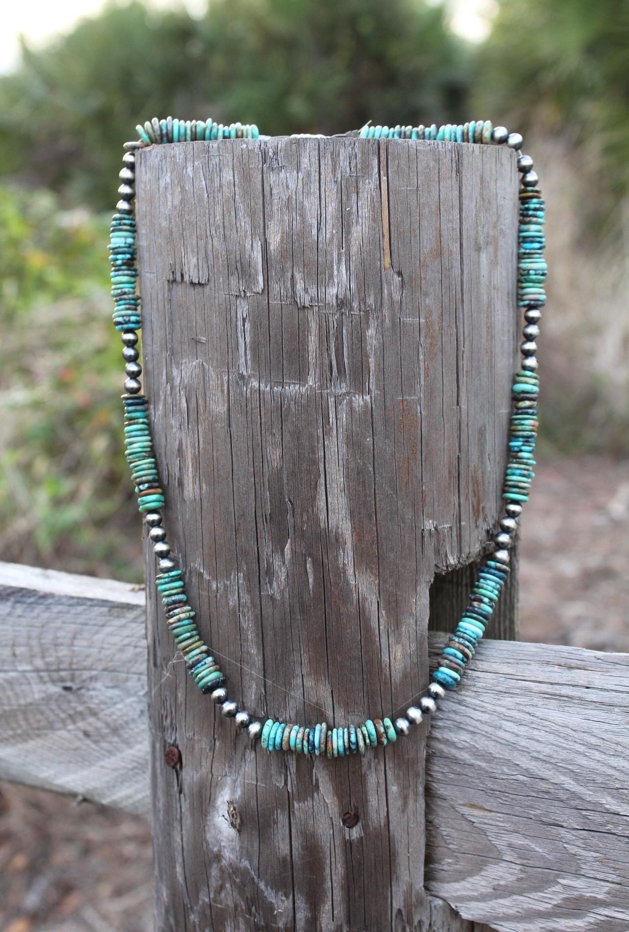 6mm sterling silver navajo pearls with genuine turquoise necklace
