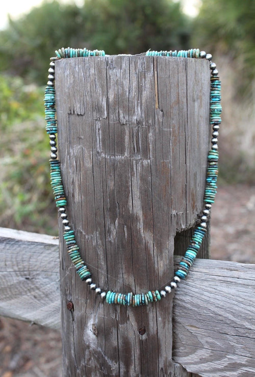 6mm sterling silver navajo pearls with genuine turquoise necklace