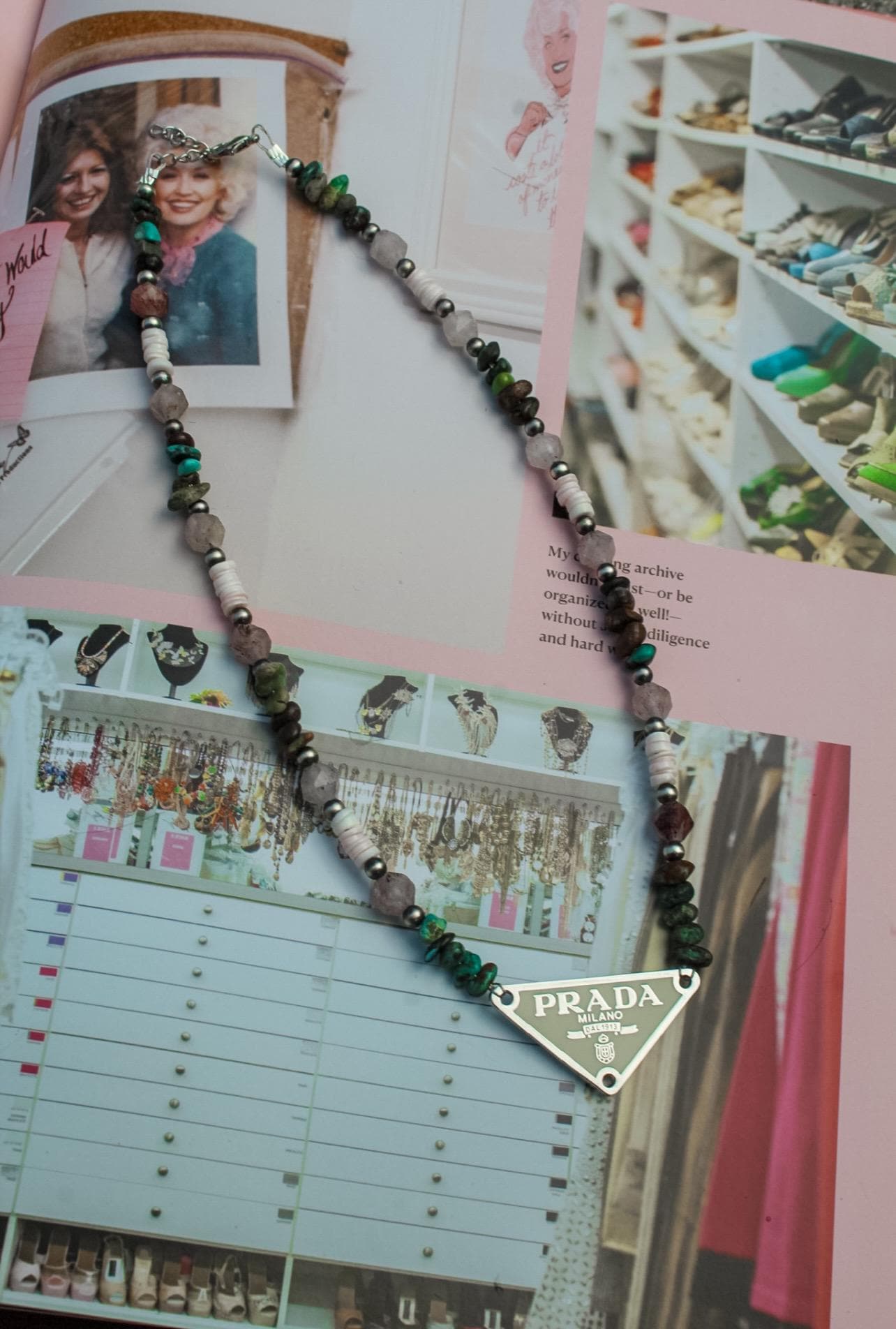PRADA Navajo Inspired Pearl and Gemstone Necklace