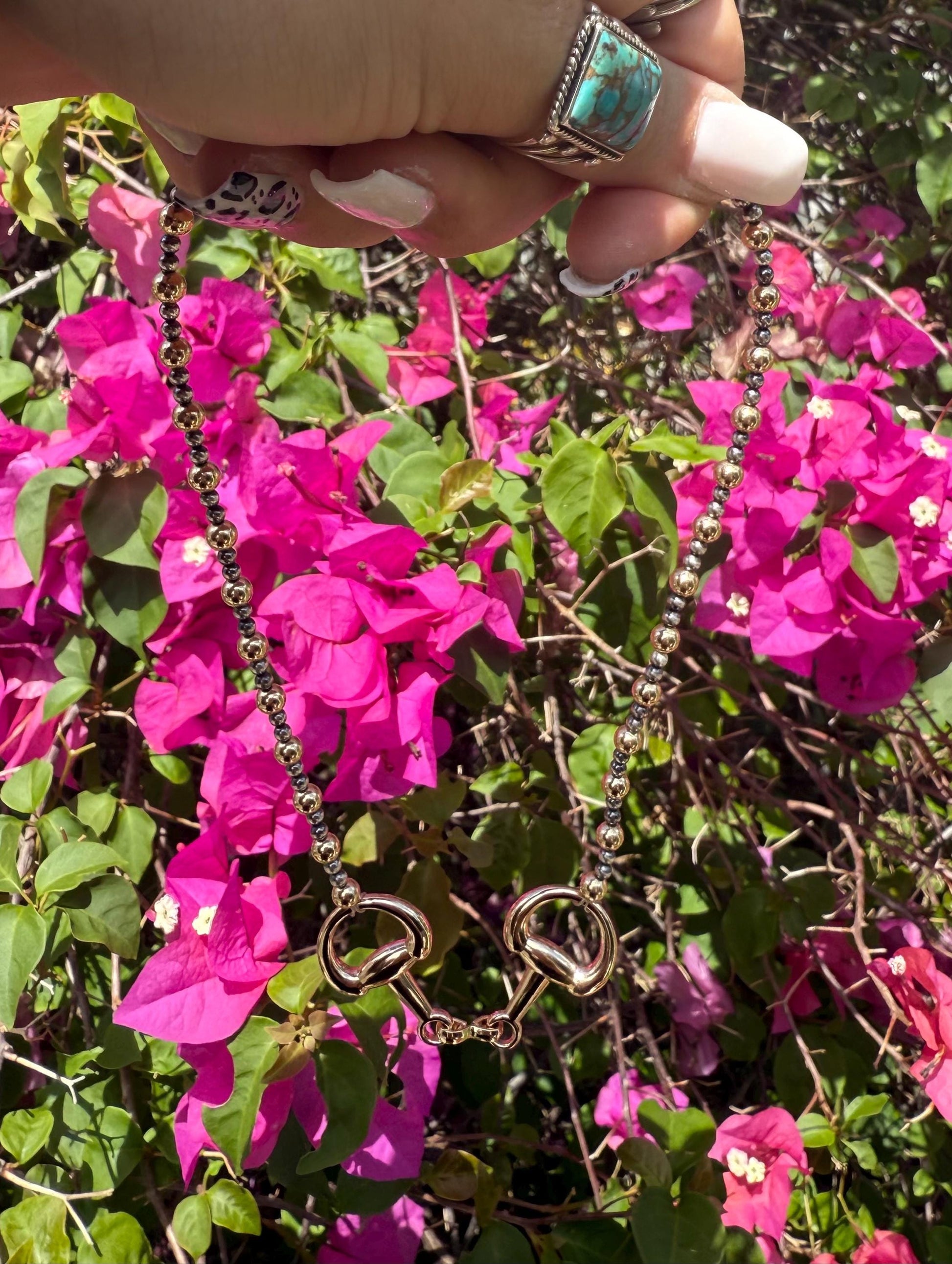 14kt Gold Filled Bead and Sterling Silver Pearl Horse Bit Necklace