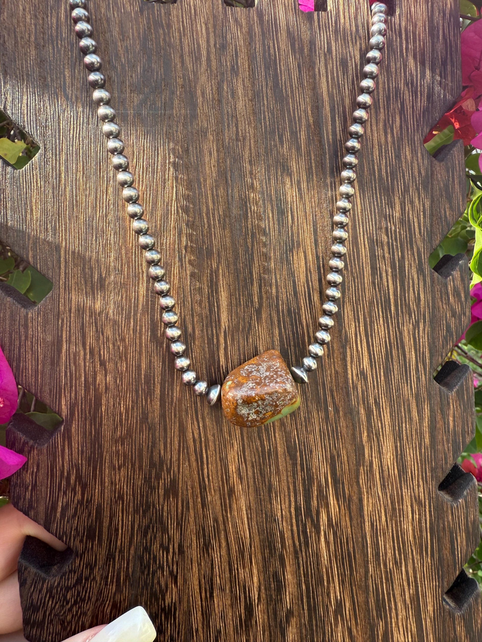 Genuine Turquoise Nugget and Navajo Inspired Pearl Necklace