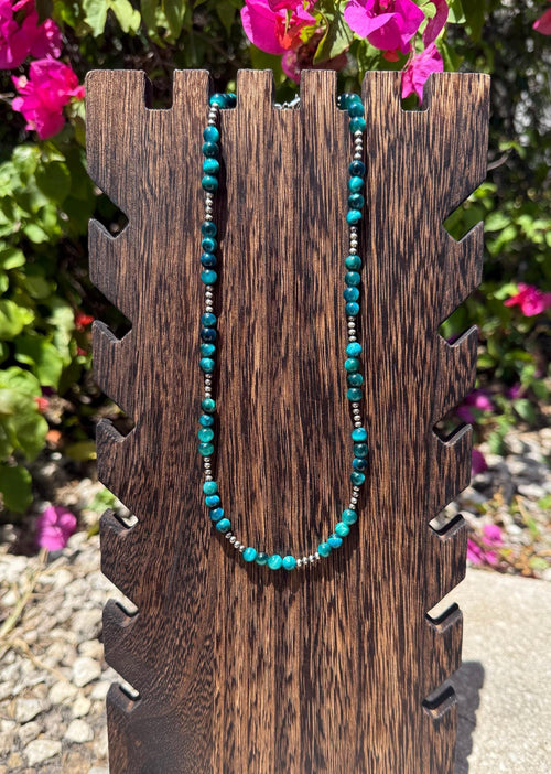 Aqua Tigers Eye Gemstone and Navajo Inspired Pearl Necklace
