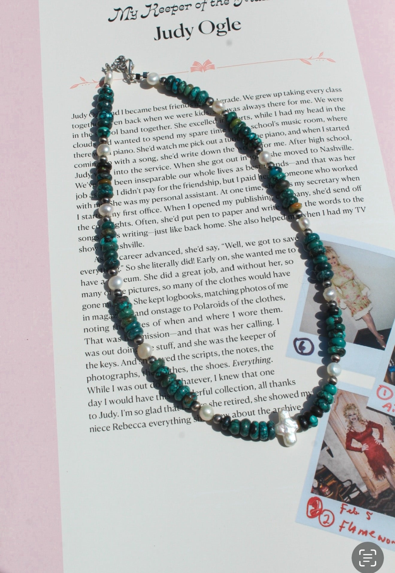 Pearl Cross and Genuine Turquoise Necklace