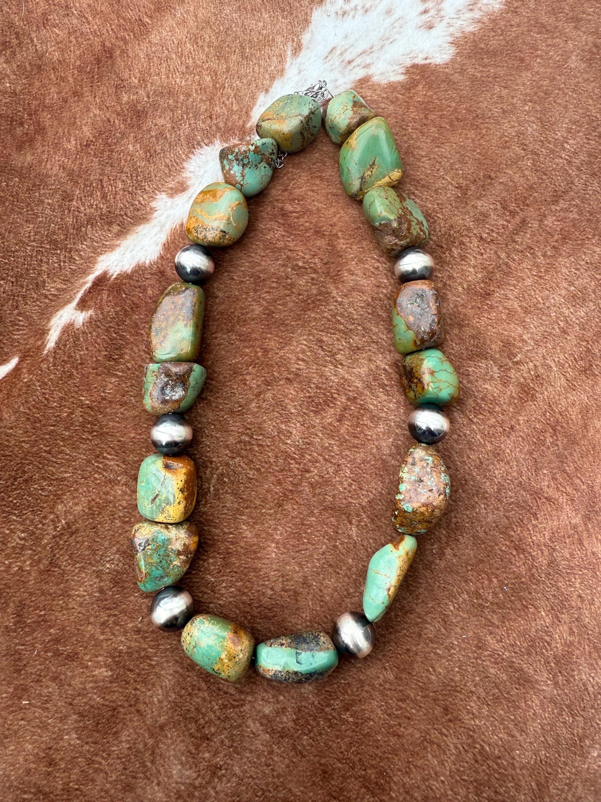 Genuine Turquoise Nugget and Navajo Inspired Pearl Necklace
