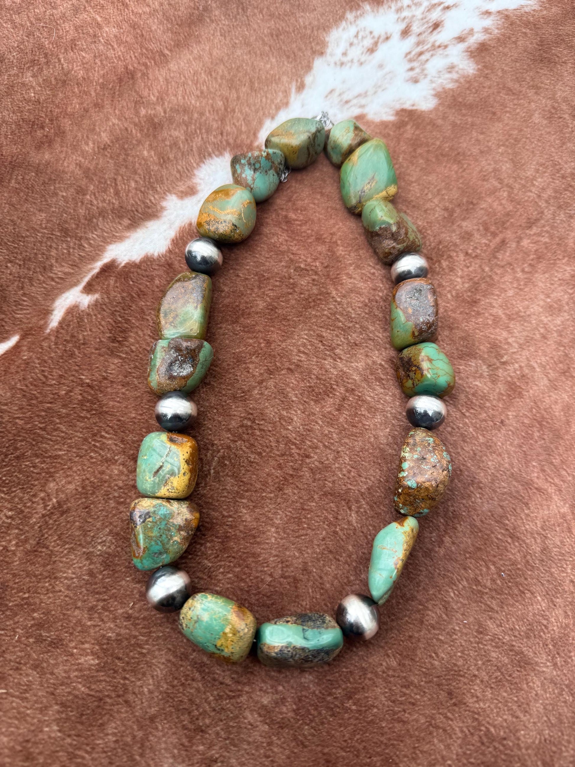 Genuine Turquoise Nugget and Navajo Inspired Pearl Necklace