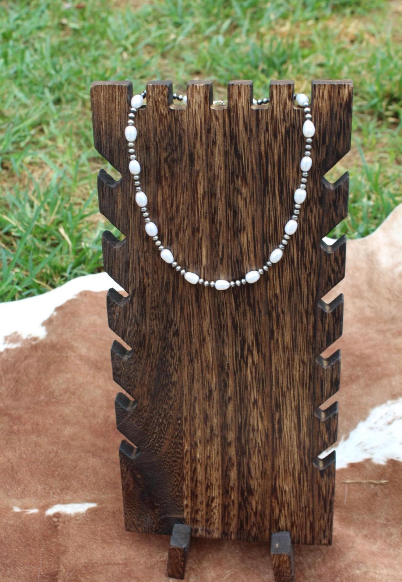 Navajo Inspired Pearl and White Pearl Necklace