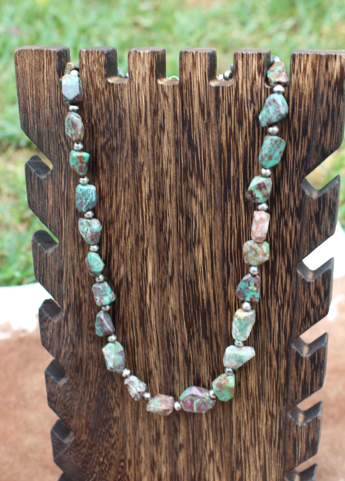 Genuine Turquoise Nugget and Sterling Silver Pearl Necklace