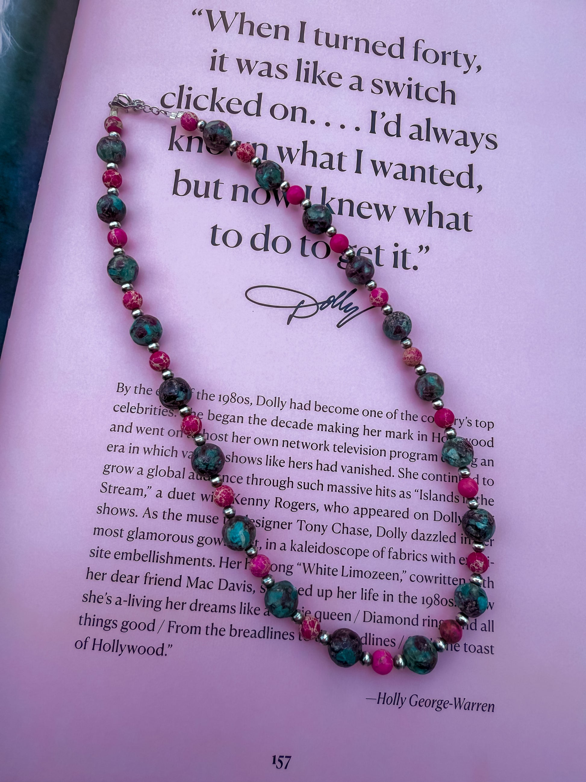 Genuine Pink and Blue Gemstone and Navajo Inspired Pearl Necklace