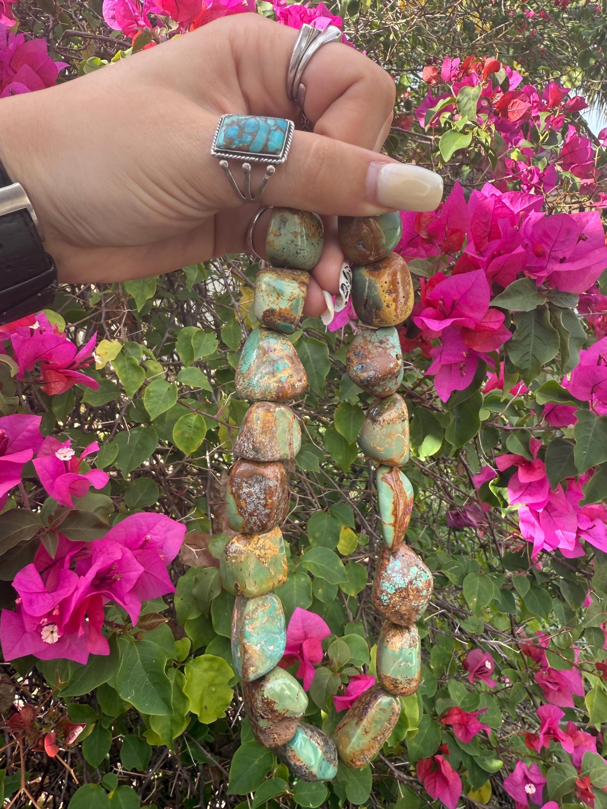 Genuine Turquoise Nugget Graduated Necklace