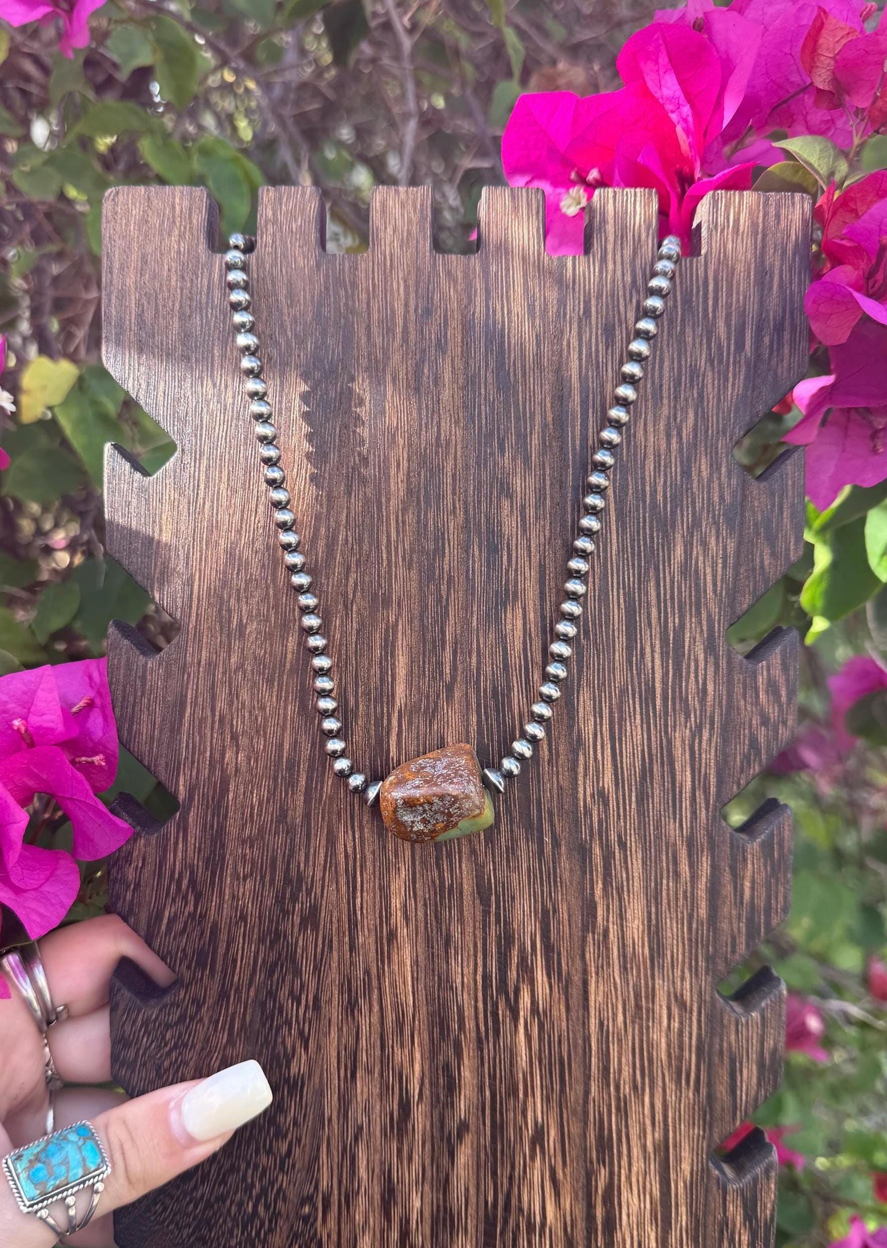 Genuine Turquoise Nugget and Navajo Inspired Pearl Necklace