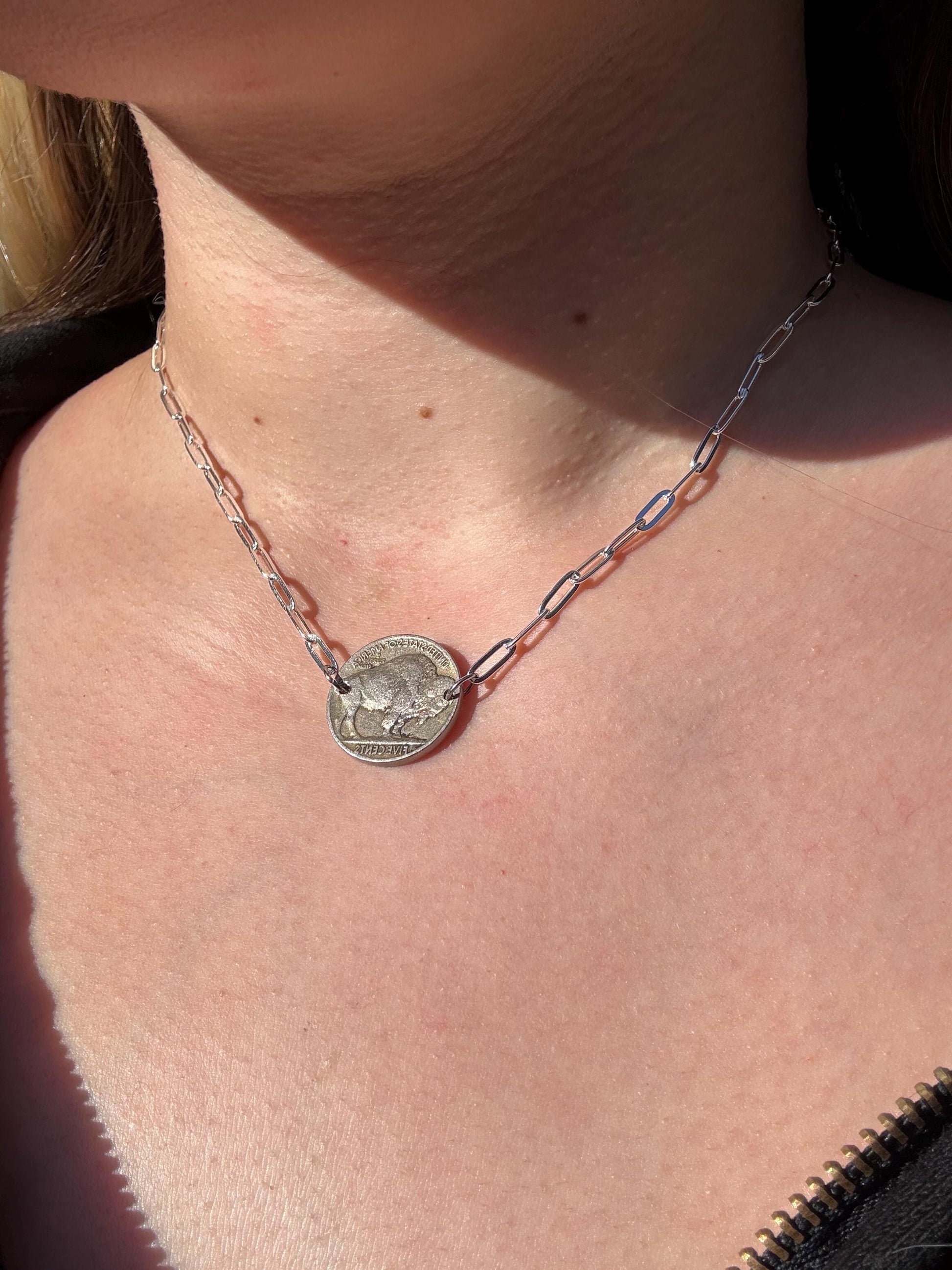 Genuine Buffalo Nickel Sterling Silver Necklace