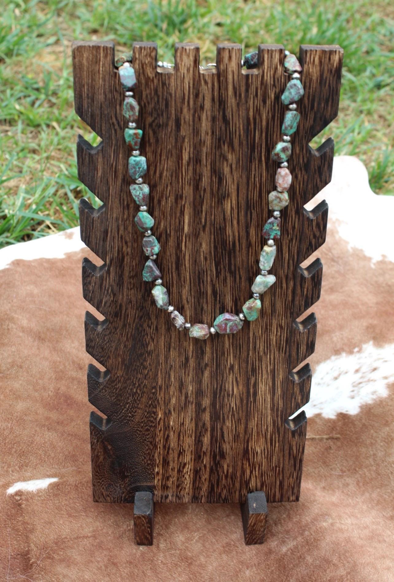 Genuine Turquoise Nugget and Sterling Silver Pearl Necklace