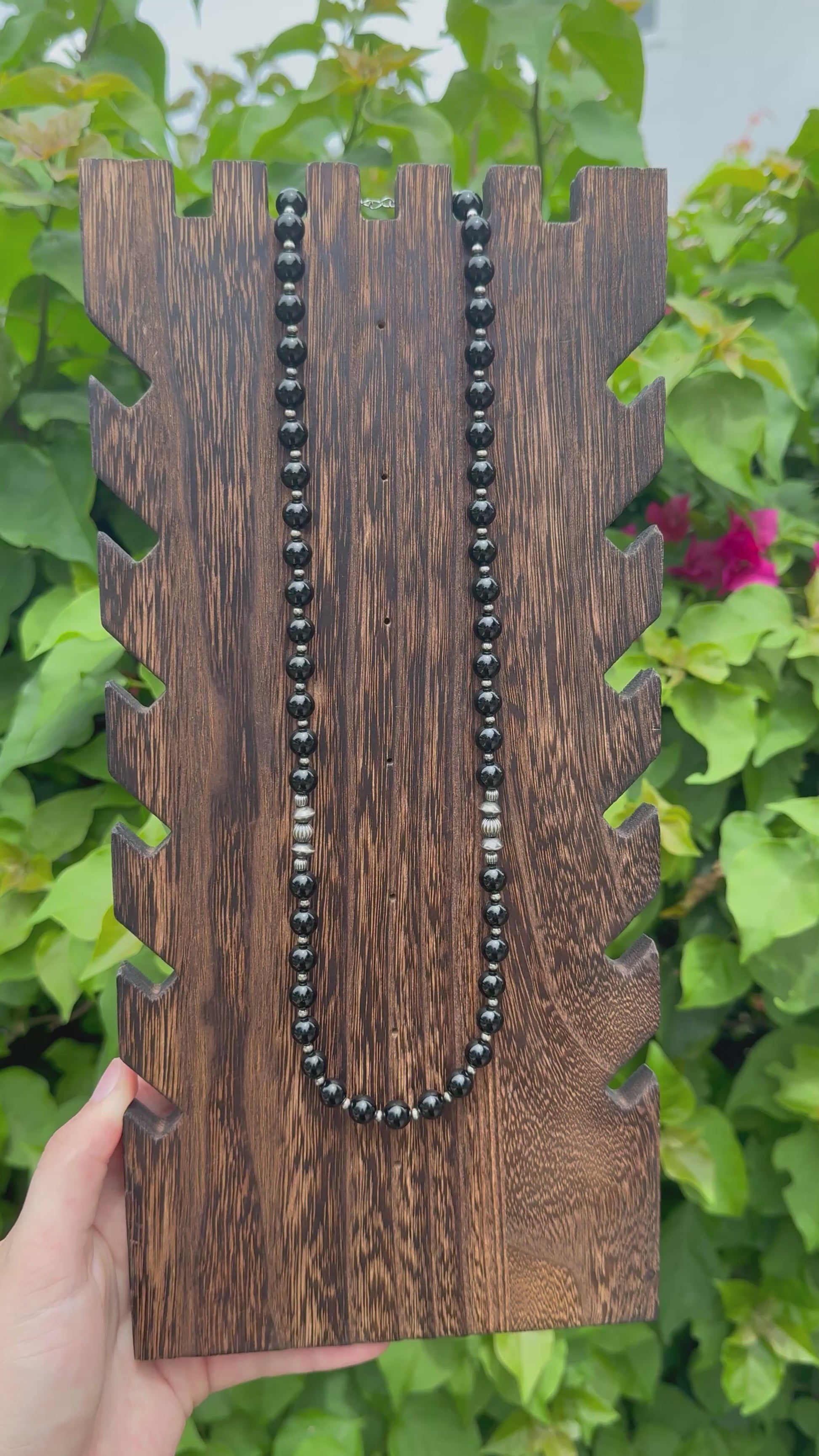 Black Onyx and Navajo Sterling Silver Pearl Necklace
